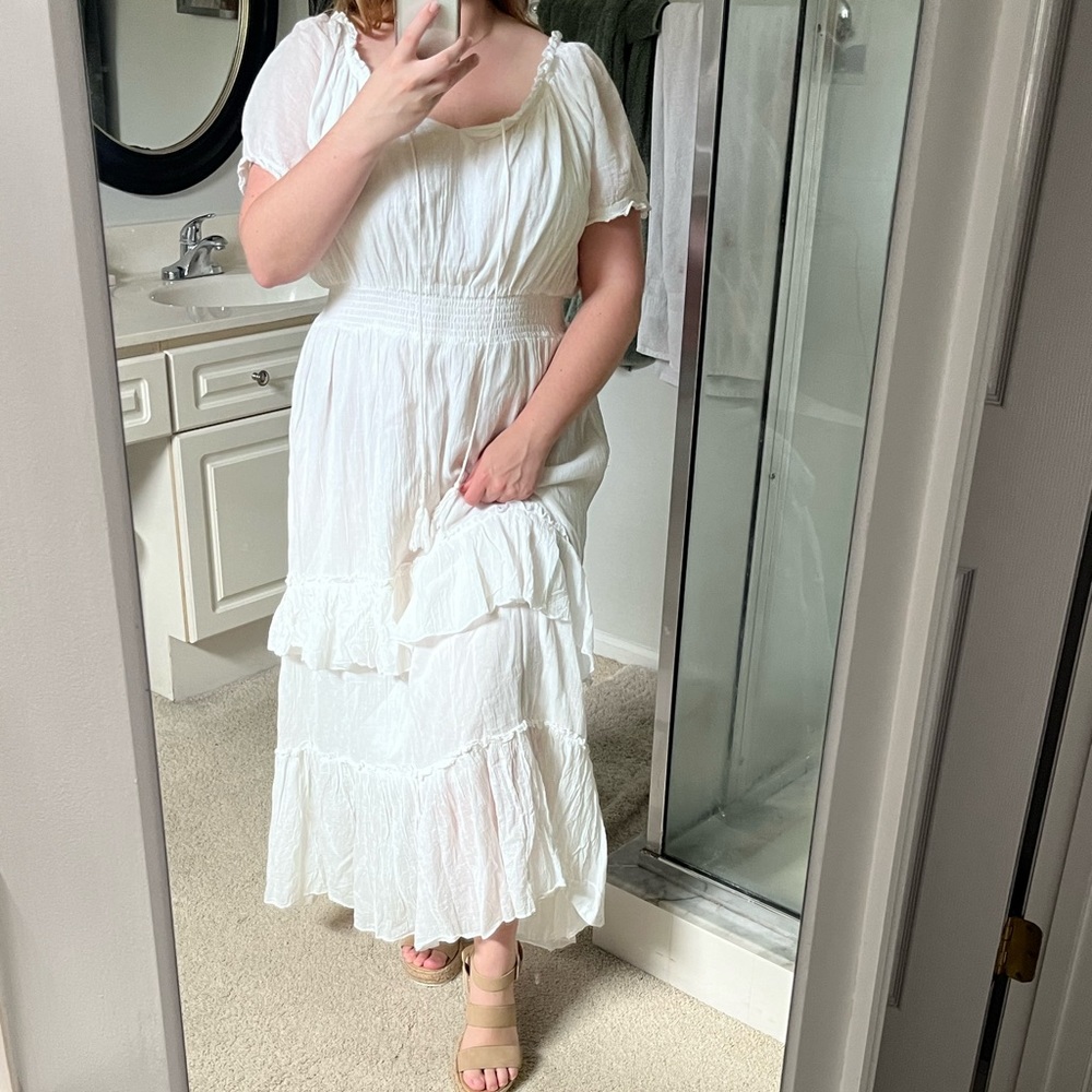 White Gauze Tiered Dress